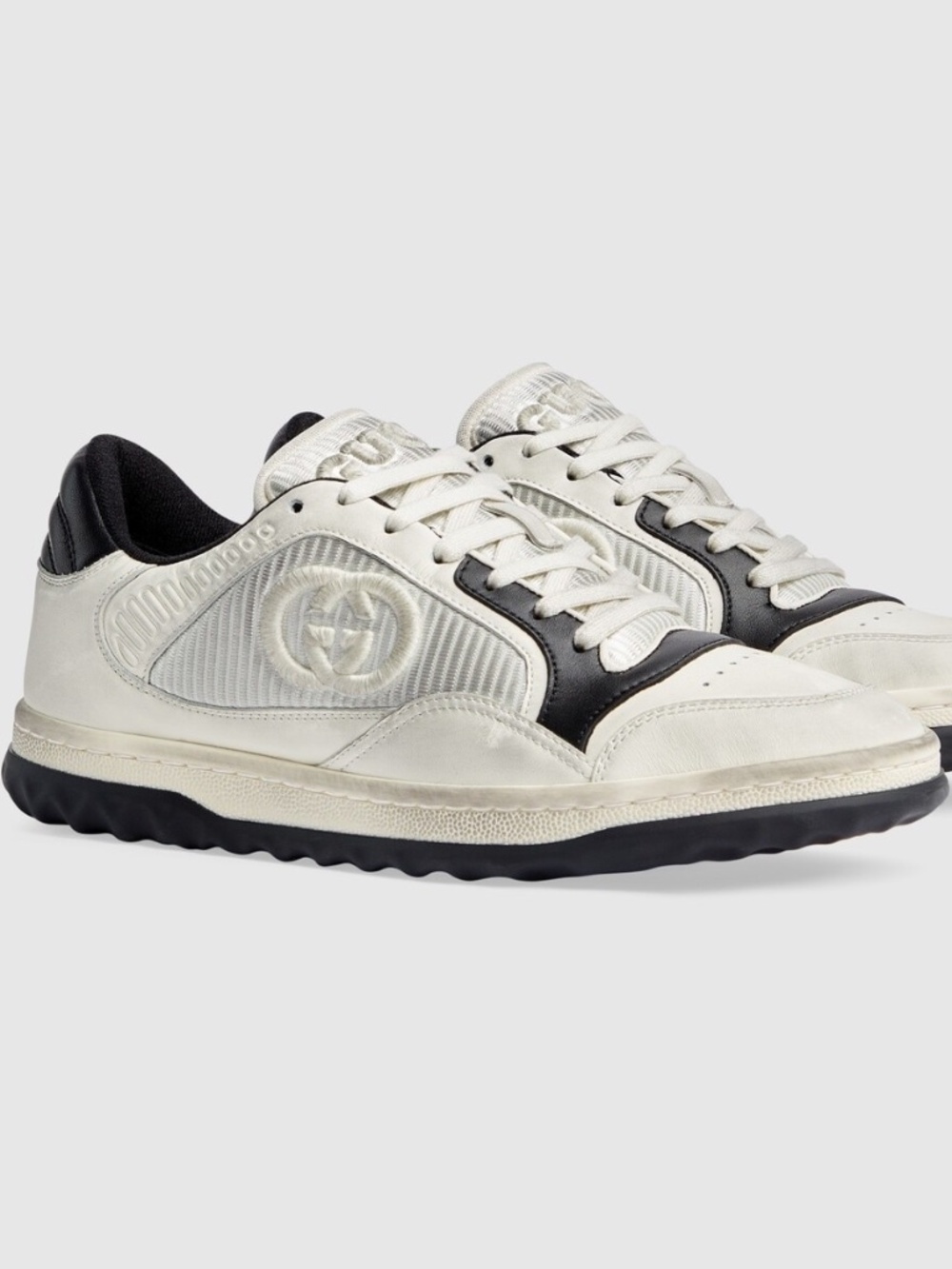 GUCCI Women's MAC80 White Black Distressed Leather "GG"Sneaker Size 7.5 NIB